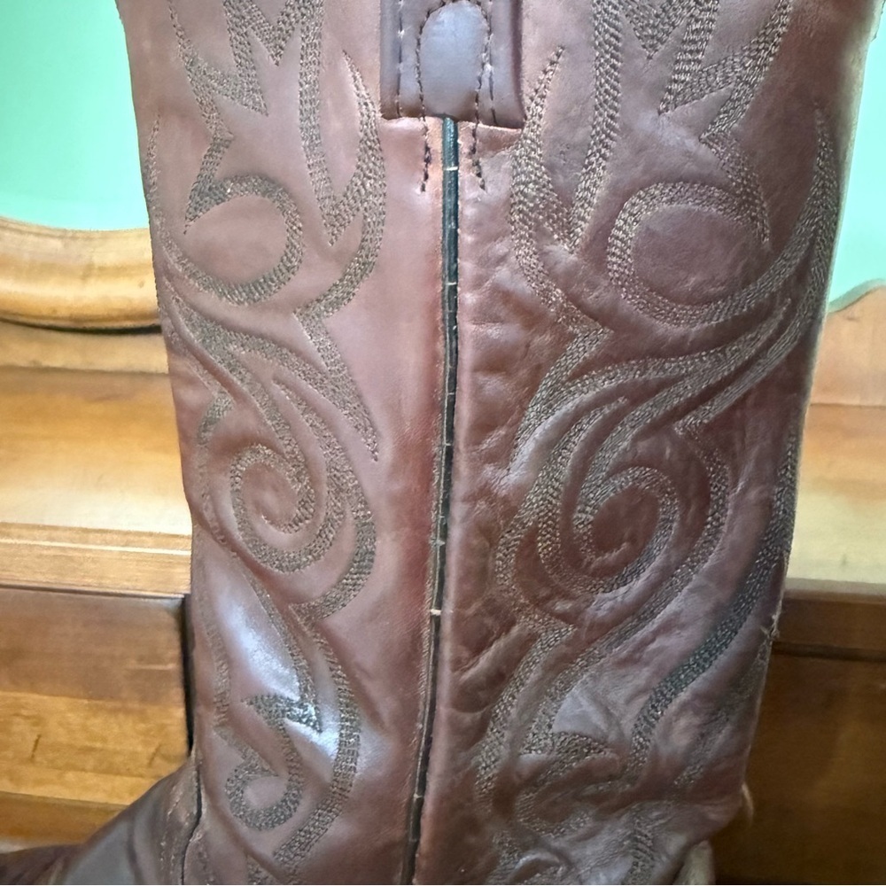 Dan Post brown Leather cowboy Boots Embroidery men’s 8 western pointed toe - Picture 14 of 16